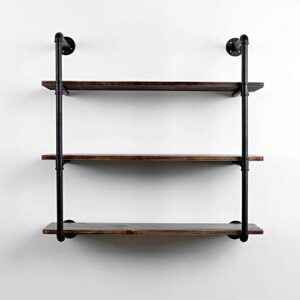 Weven 36" Industrial Pipe Bookshelf Wall Mounted,3 Tier Rustic Floating Shelves,Farmhouse Kitchen Bar Shelving,Home Decor Book Shelves,DIY Bookcase,Hanging Wall Shelves,Black