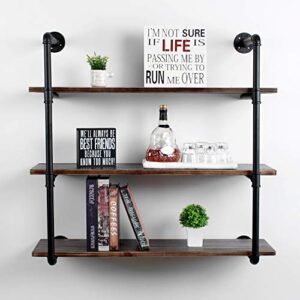 Weven 36" Industrial Pipe Bookshelf Wall Mounted,3 Tier Rustic Floating Shelves,Farmhouse Kitchen Bar Shelving,Home Decor Book Shelves,DIY Bookcase,Hanging Wall Shelves,Black