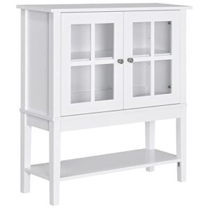 homcom coffee bar cabinet, modern sideboard buffet cabinet, kitchen cabinet with 2 glass doors, adjustable inner shelving and bottom shelf, white