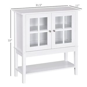 HOMCOM Coffee Bar Cabinet, Modern Sideboard Buffet Cabinet, Kitchen Cabinet with 2 Glass Doors, Adjustable Inner Shelving and Bottom Shelf, White