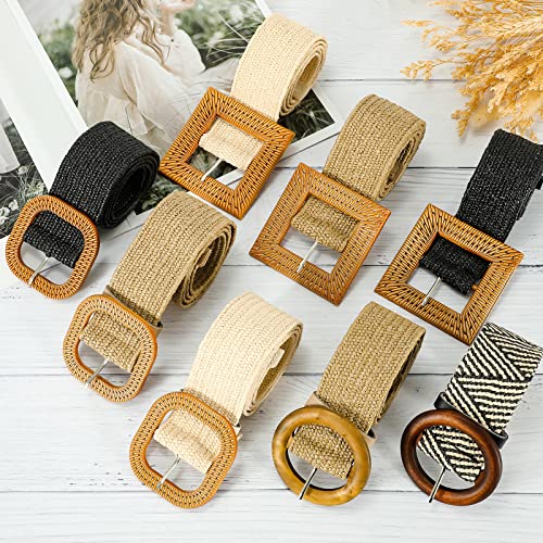 XZQTIVE Women Elastic Wide Belt - Fashion Summer Straw Imitate Woven Elastic Stretch Waist Band Boho Beach Dress Belts(5-Khaki, Fit waist size below 34 inch)