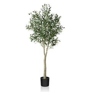 crosofmi artificial olive tree plant 5 feet fake topiary silk tree, perfect faux plants in pot for indoor outdoor house home office garden modern decoration housewarming,1pack