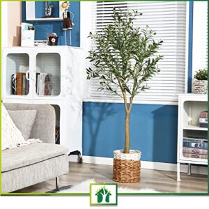 CROSOFMI Artificial Olive Tree Plant 5 Feet Fake Topiary Silk Tree, Perfect Faux Plants in Pot for Indoor Outdoor House Home Office Garden Modern Decoration Housewarming,1Pack