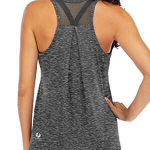 ICTIVE Women's Loose Fit Racerback Workout Tank Top, Mesh Backless Muscle Yoga & Gym Exercise Top - Dark Gray L