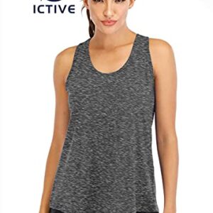 ICTIVE Women's Loose Fit Racerback Workout Tank Top, Mesh Backless Muscle Yoga & Gym Exercise Top - Dark Gray L