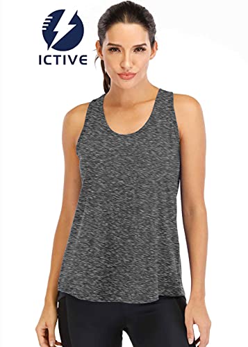 ICTIVE Women's Loose Fit Racerback Workout Tank Top, Mesh Backless Muscle Yoga & Gym Exercise Top - Dark Gray L