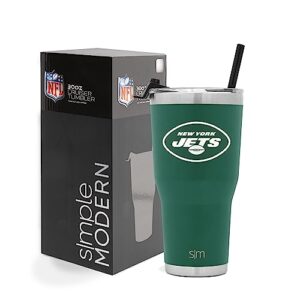 simple modern officially licensed nfl new york jets tumbler with straw and flip lid | insulated stainless steel 30oz thermos | cruiser collection | new york jets