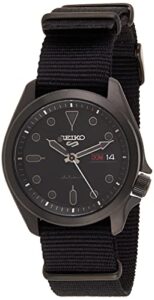 seiko men's 5 sports stainless steel automatic watch with nylon strap, black, 22 (model: srpe69)