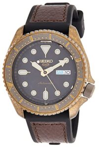 seiko men's 5 sports stainless steel automatic watch with silicone strap, brown, 22 (model: srpe80)
