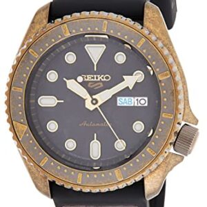 SEIKO Men's 5 Sports Stainless Steel Automatic Watch with Silicone Strap, Brown, 22 (Model: SRPE80)