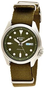 seiko men's 5 sports stainless steel automatic watch with nylon strap, green, 22 (model: srpe65)