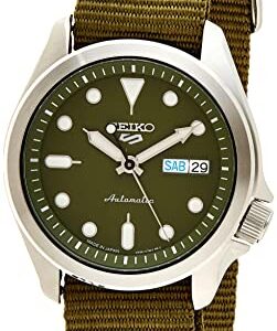 SEIKO Men's 5 Sports Stainless Steel Automatic Watch with Nylon Strap, Green, 22 (Model: SRPE65)