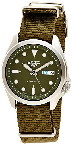 SEIKO Men's 5 Sports Stainless Steel Automatic Watch with Nylon Strap, Green, 22 (Model: SRPE65)