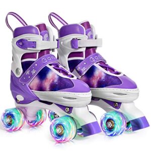gonex roller skates for girls kids boys women with light up wheels and adjustable sizes for indoor outdoor (purple, l - youth (4y-7y us))
