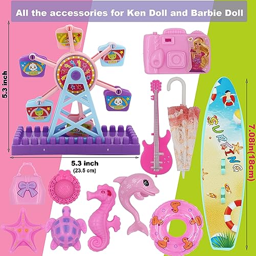 EuTengHao 78Pcs Doll Clothes and Accessories for 11.5 Inch Girl Doll and 12 Inch Boy Doll Includes 28 Wear Clothes Shoes and Lovers Outfit Sky Wheel Surfboard Hat for Summer Style Doll Accessories