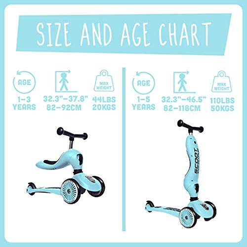 Scoot & Ride - Highwaykick 1 Children Adjustable Seated or Standing 2-in-1 Scooter Including Safety Pads (Blueberry) - for Ages 1-5