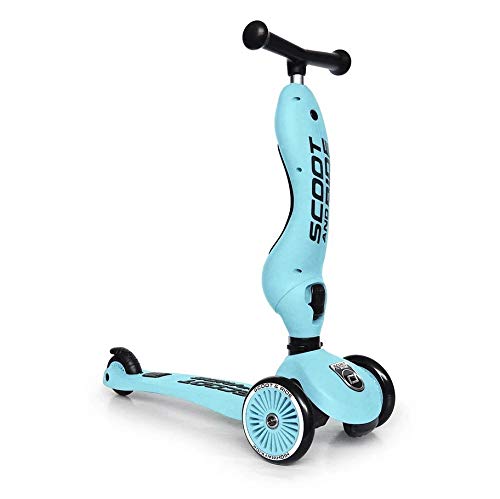 Scoot & Ride - Highwaykick 1 Children Adjustable Seated or Standing 2-in-1 Scooter Including Safety Pads (Blueberry) - for Ages 1-5