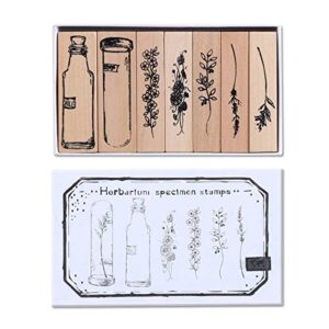 ucec 7 pieces vintage wooden rubber stamps, plant and flower decorative wooden rubber stamp set, wood mounted rubber stamps for card making, diy crafts, scrapbooking
