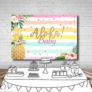 MEHOFOND Aloha Girl Baby Shower Backdrop Confetti Colorful Stripes Summer Tropical Hawaiian Luau Party Beach Seaside Pineapple Floral Background for Photography Photo Booth Banner 7x5ft