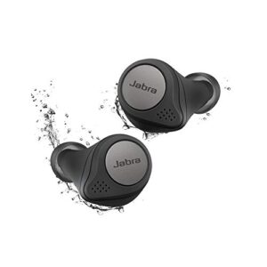 jabra elite active 75t titanium black voice assistant enabled true wireless sports earbuds with charging case (renewed)