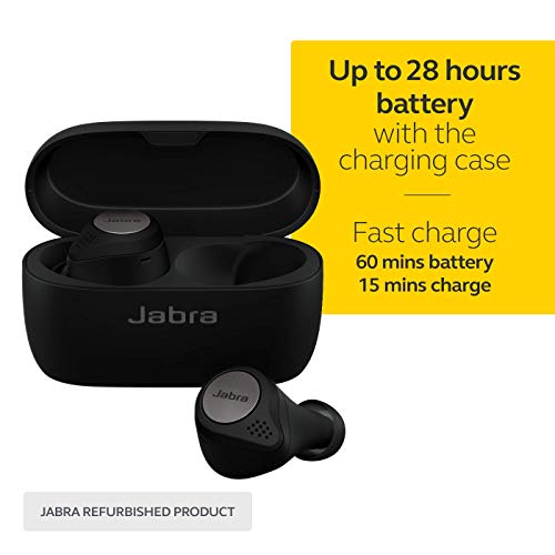 Jabra Elite Active 75t Titanium Black Voice Assistant Enabled True Wireless Sports Earbuds with Charging Case (Renewed)