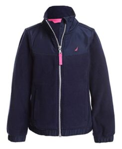 nautica girl's full-zip fleece jacket, signature logo design, lightweight & wind resistant, grey heather, 19