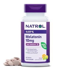 natrol melatonin 10mg, citrus-flavored dietary supplement for restful sleep, 60 fast-dissolve tablets, 60 day supply