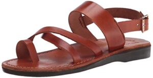 amos - leather ankle strap flat sandal - honey