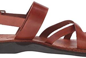 Amos - Leather Ankle Strap Flat Sandal - Honey