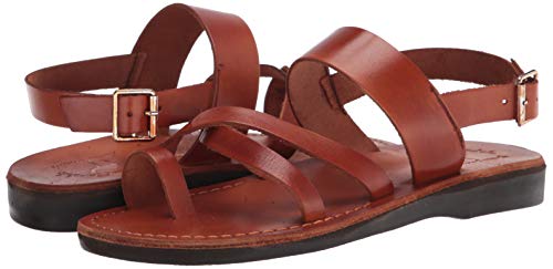 Amos - Leather Ankle Strap Flat Sandal - Honey