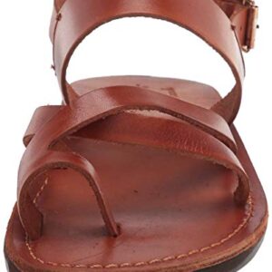 Amos - Leather Ankle Strap Flat Sandal - Honey