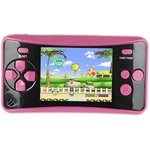 HigoKids Handheld Game for Kids Portable Retro Video Game Player Built-in 182 Classic Games 2.5 inches LCD Screen Family Recreation Arcade Gaming System Birthday Present for Children-Rose red