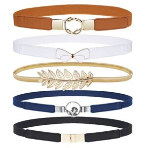 eaone skinny waist belts for women 5 pack, fashion stretchy retro elastic leather belts for dresses
