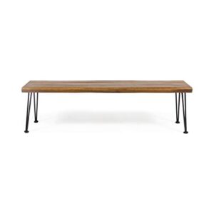 christopher knight home gladys outdoor modern industrial acacia wood bench hairpin legs, teak and rustic metal