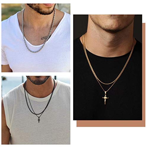 M MOOHAM Gold Chain for Men, 3mm 20 Inch Stainless Steel Gold Plated Twist Rope Chain Necklace for Men