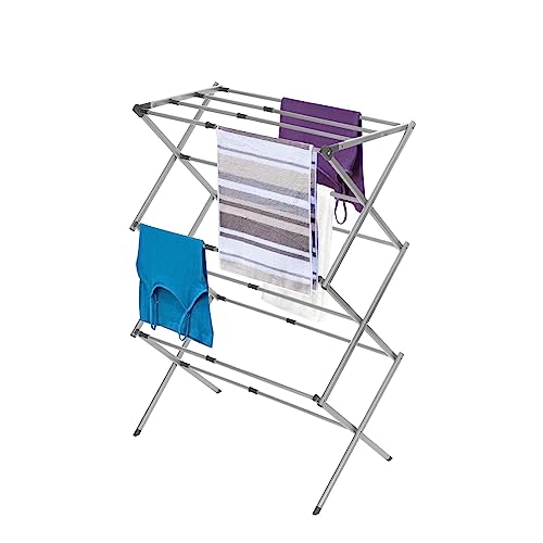 BLACK + DECKER Laundry Organization Expandable/Collapsible Clothes Drying Rack. Essential for Camping/Trailers or Anywhere You Air Dry Laundry. Oversized for Multiple Garments, Grey