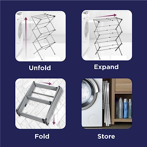 BLACK + DECKER Laundry Organization Expandable/Collapsible Clothes Drying Rack. Essential for Camping/Trailers or Anywhere You Air Dry Laundry. Oversized for Multiple Garments, Grey