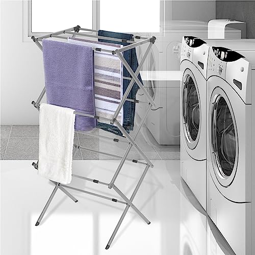 BLACK + DECKER Laundry Organization Expandable/Collapsible Clothes Drying Rack. Essential for Camping/Trailers or Anywhere You Air Dry Laundry. Oversized for Multiple Garments, Grey