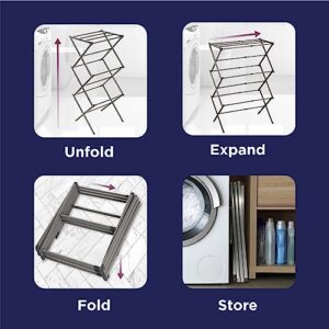 BLACK + DECKER 3 Tier Expandable Collapsing Foldable Laundry Rack for Air Drying Clothing, Space Saving Heavy Duty Lightweight Metal Drying Rack(Silver)