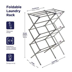 BLACK + DECKER 3 Tier Expandable Collapsing Foldable Laundry Rack for Air Drying Clothing, Space Saving Heavy Duty Lightweight Metal Drying Rack(Silver)