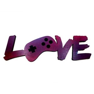 Critical Hit Collectibles Gaming Love - 20" Wide Wooden Decor Sign for Homes, Bars and More (Synthwave Purple)