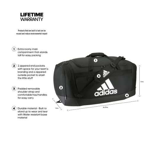 adidas Unisex Defender 4 Large Duffel Bag, Black/White, One Size