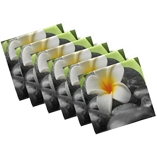 Pfrewn Spa Zen Basalt Stones Cloth Napkins Set of 4 Bamboo Frangipani Flower Dinner Napkins Solid Washable Reusable Polyester Table Napkins Oversized 20"X20" with Hemmed Edges for Home Weeding Decora