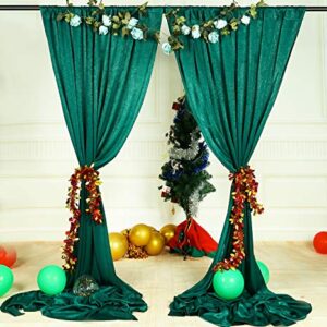 SHERWAY 2 Panels 4.8 Feet x 10 Feet Hunter Green Thick Satin Backdrop Drapes, Non-Transparent Window Curtains for Wedding Bridal Shower Birthday Christmas Party Stage Decor