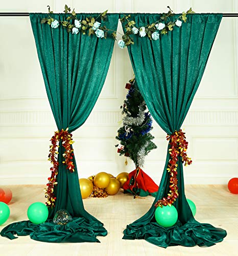 SHERWAY 2 Panels 4.8 Feet x 10 Feet Hunter Green Thick Satin Backdrop Drapes, Non-Transparent Window Curtains for Wedding Bridal Shower Birthday Christmas Party Stage Decor