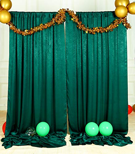 SHERWAY 2 Panels 4.8 Feet x 10 Feet Hunter Green Thick Satin Backdrop Drapes, Non-Transparent Window Curtains for Wedding Bridal Shower Birthday Christmas Party Stage Decor