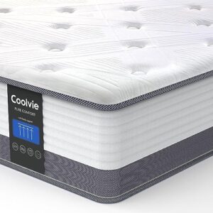 coolvie twin xl mattress, 10 inch twin xl hybrid mattress, individual pocket springs with memory foam layer provide pain relief motion isolation & cool sleep, bed in a box, 2023 new