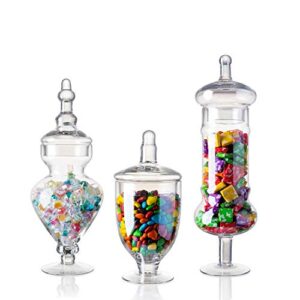 diamond star set of 3 clear glass apothecary jars elegant storage jar, decorative wedding candy organizer canisters home decor centerpieces (h: 9", 12.5", 14")