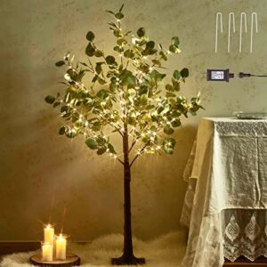 hairui lighted eucalyptus tree plug in 4ft 160 warm white led artificial greenery tree with lights for wedding halloween christmas holiday home party decoration