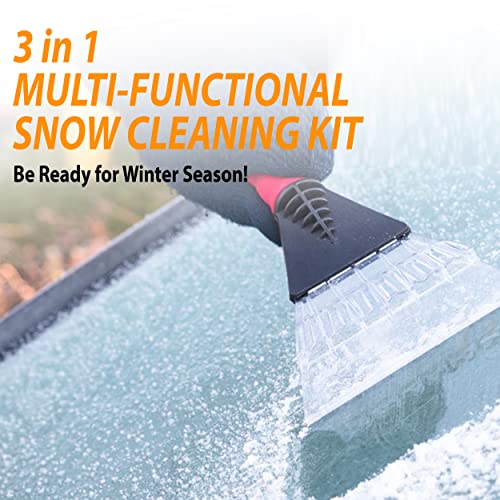 Zone Tech Snow Shovel Brush Kit 3-in-1 Replaceable Heads and Ice Scraper - Portable Snow Removal Shovel, Ice Scraper Emergency Collapsible Design, Easy Assemble and Use